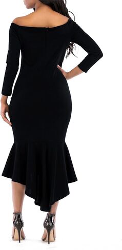 فساتين ذيل السمكة من Onlypuff للنساء فستان متوسط ​​الطول بأكمام طويلة ورقبة على شكل حرف V فستان كوكتيل in Kuwait