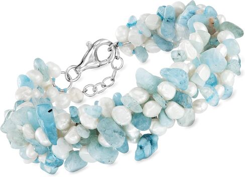 Ross-Simons Aquamarine Bead and 5-6mm Cultured Pearl Torsade Necklace With Free Bracelet. 18 inches in Saudi Arabia