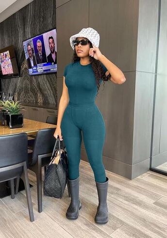ZFLM Casual Workout Two Piece Outfits for Women Fitted Crew Neck T-shirt High Waist pants Matching Sets Streetwear in Saudi Arabia