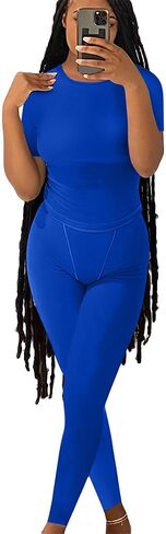 ZFLM Casual Workout Two Piece Outfits for Women Fitted Crew Neck T-shirt High Waist pants Matching Sets Streetwear in Saudi Arabia