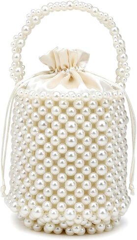 DJBM Women Handmade Beaded Handbag Bucket Handbag Pearl Clutch Bag for Party Wedding in Kuwait