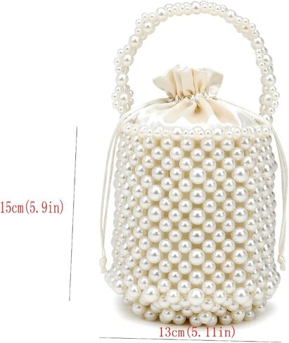 DJBM Women Handmade Beaded Handbag Bucket Handbag Pearl Clutch Bag for Party Wedding in Kuwait