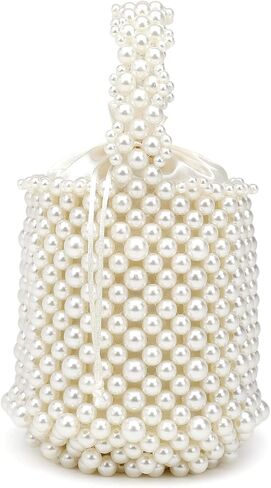 DJBM Women Handmade Beaded Handbag Bucket Handbag Pearl Clutch Bag for Party Wedding in Kuwait