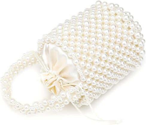 DJBM Women Handmade Beaded Handbag Bucket Handbag Pearl Clutch Bag for Party Wedding in Kuwait