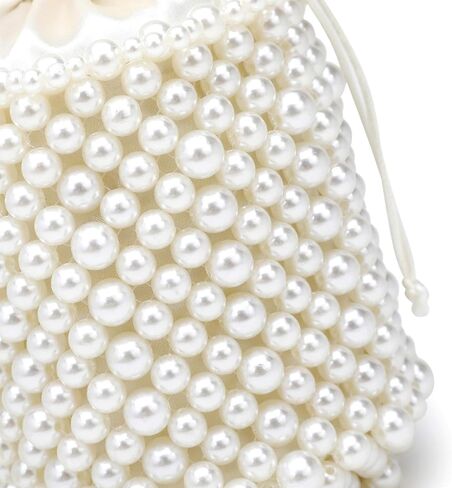 DJBM Women Handmade Beaded Handbag Bucket Handbag Pearl Clutch Bag for Party Wedding in Kuwait