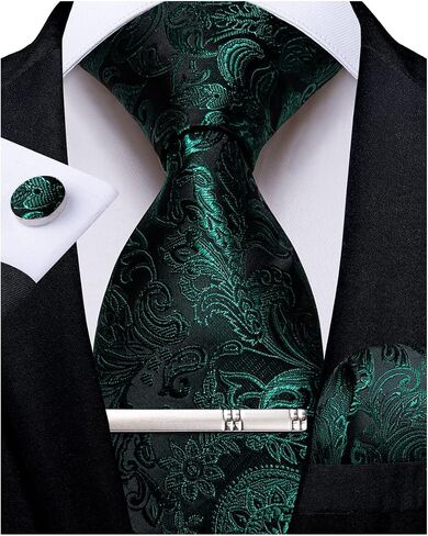 DiBanGu Silk Floral Ties for Men Woven Paisley Necktie and Tie Clip Handkerchief Cufflinks Set for Party Wedding in Saudi Arabia