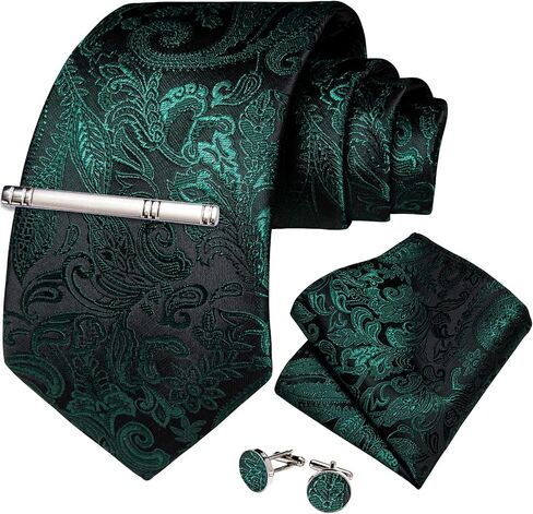 DiBanGu Silk Floral Ties for Men Woven Paisley Necktie and Tie Clip Handkerchief Cufflinks Set for Party Wedding in Saudi Arabia