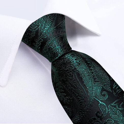 DiBanGu Silk Floral Ties for Men Woven Paisley Necktie and Tie Clip Handkerchief Cufflinks Set for Party Wedding in Saudi Arabia