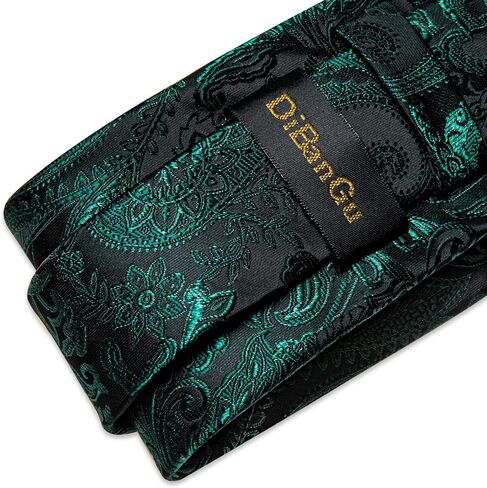 DiBanGu Silk Floral Ties for Men Woven Paisley Necktie and Tie Clip Handkerchief Cufflinks Set for Party Wedding in Saudi Arabia