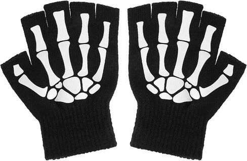 WLLHYF قفازات هيكل عظمي للهالوين قفازات نصف إصبع على شكل عظمة جمجمة تتوهج في الظلام إكسسوارات أزياء الهالوين للرجال والنساء والأطفال فستان تنكرية in Kuwait