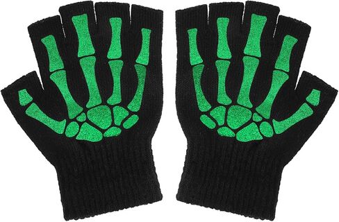 WLLHYF قفازات هيكل عظمي للهالوين قفازات نصف إصبع على شكل عظمة جمجمة تتوهج في الظلام إكسسوارات أزياء الهالوين للرجال والنساء والأطفال فستان تنكرية in Kuwait