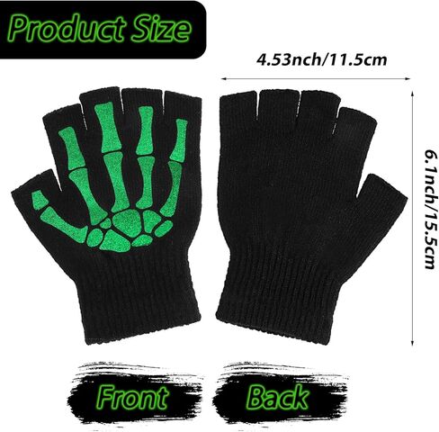 WLLHYF قفازات هيكل عظمي للهالوين قفازات نصف إصبع على شكل عظمة جمجمة تتوهج في الظلام إكسسوارات أزياء الهالوين للرجال والنساء والأطفال فستان تنكرية in Kuwait