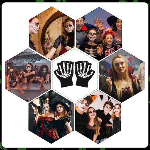 WLLHYF قفازات هيكل عظمي للهالوين قفازات نصف إصبع على شكل عظمة جمجمة تتوهج في الظلام إكسسوارات أزياء الهالوين للرجال والنساء والأطفال فستان تنكرية in Kuwait