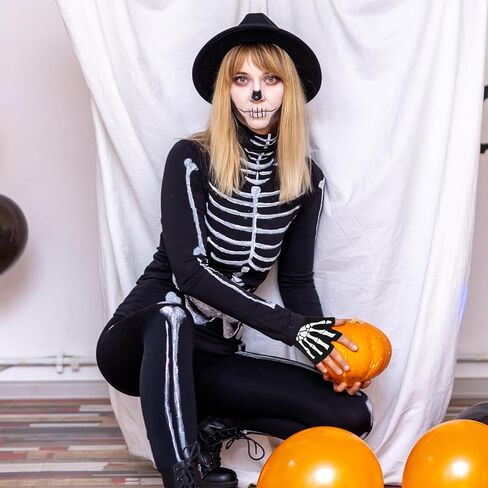 WLLHYF قفازات هيكل عظمي للهالوين قفازات نصف إصبع على شكل عظمة جمجمة تتوهج في الظلام إكسسوارات أزياء الهالوين للرجال والنساء والأطفال فستان تنكرية in Kuwait