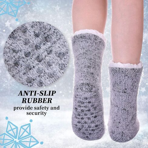 LANLEO Fuzzy Slipper Socks For Women with Grippers Winter Warm Thick Plush Fleece Lining Non Slip Animal Home Socks in Kuwait