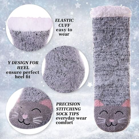 LANLEO Fuzzy Slipper Socks For Women with Grippers Winter Warm Thick Plush Fleece Lining Non Slip Animal Home Socks in Kuwait