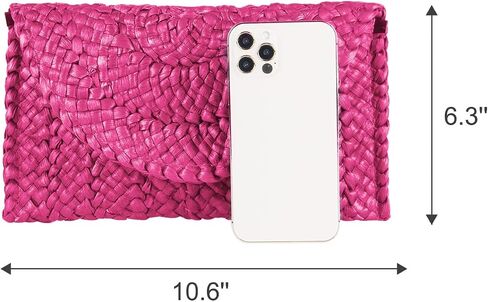 KUANG! Womens Straw Clutch Purse Handbag Shoulder Clutch Envelope Wallet Beach Straw Purse for Ladies in Kuwait
