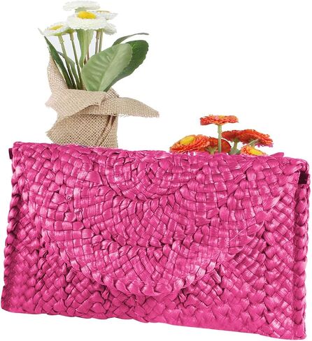 KUANG! Womens Straw Clutch Purse Handbag Shoulder Clutch Envelope Wallet Beach Straw Purse for Ladies in Kuwait