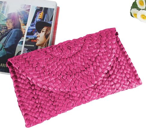 KUANG! Womens Straw Clutch Purse Handbag Shoulder Clutch Envelope Wallet Beach Straw Purse for Ladies in Kuwait