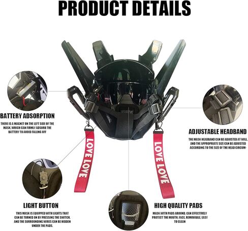 Cybe𝐫punk Mask , Halloween Cosplay Fit Party Music Festival Accessories With Light in Kuwait