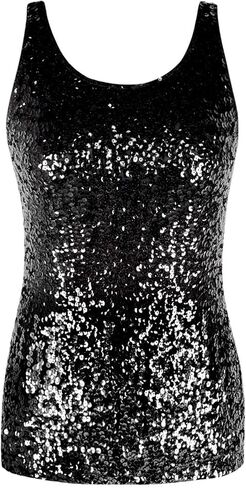 PrettyGuide Women Sparkly Sequin Tank Top Shimmer Glam Art Deco Rave Party Vest Tops in Kuwait