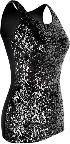PrettyGuide Women Sparkly Sequin Tank Top Shimmer Glam Art Deco Rave Party Vest Tops in Kuwait