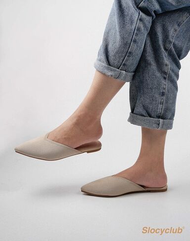 حذاء مسطح للنساء من Slocyclub، حذاء بدون كعب مسطح بمقدمة مدببة مغلقة للسيدات، حذاء مسطح محبوك منزلي سهل الارتداء، حذاء مفتوح مريح في أوائل الربيع in Kuwait