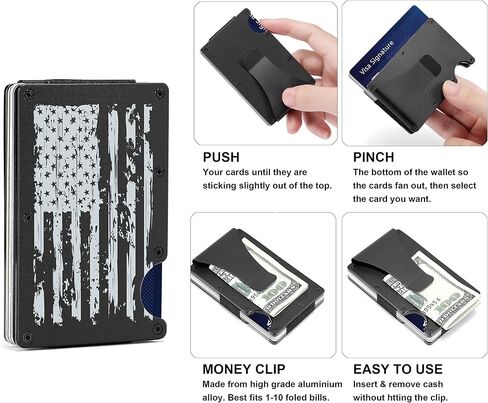 محفظة Coukula Minimalist للرجال - مشبك نقود رفيع من الألومنيوم - محفظة معدنية تحجب RFID - عمل فني ممزق بمخلب جمجمة - حامل بطاقة ائتمان بجيب أمامي - محفظة تكتيكية لسفر العمل in Saudi Arabia