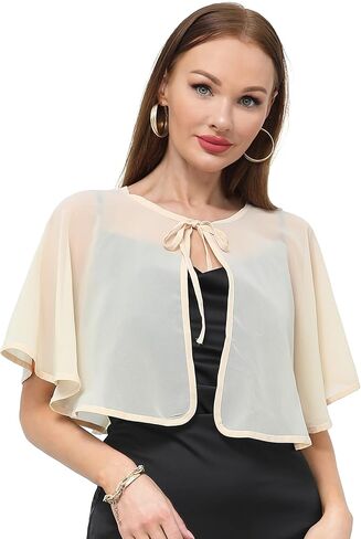 Women's Chiffon Shawl wraps Sheer Shrug Capelets for Evening Dress Wedding Cape Cover Up in Kuwait