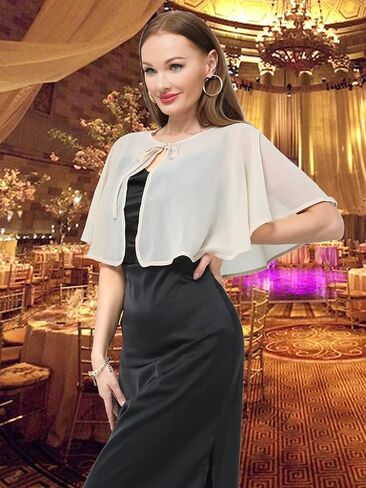 Women's Chiffon Shawl wraps Sheer Shrug Capelets for Evening Dress Wedding Cape Cover Up in Kuwait