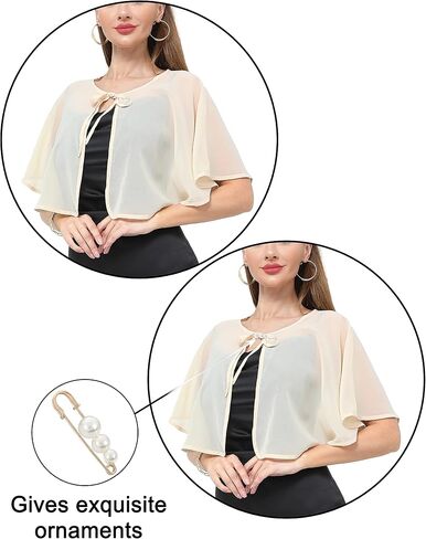 Women's Chiffon Shawl wraps Sheer Shrug Capelets for Evening Dress Wedding Cape Cover Up in Kuwait