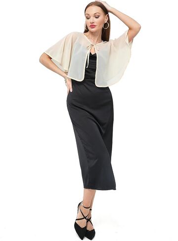 Women's Chiffon Shawl wraps Sheer Shrug Capelets for Evening Dress Wedding Cape Cover Up in Kuwait