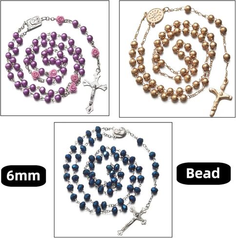 SZQCZB 7 قطع قلادة كاثوليكية من خرز المسبحة و18 قطعة من البطاقة المقدسة، 1 صندوق معدني، هدايا المناولة الأولى كاثوليكية، ميدالية روز لورد وصليب in Kuwait