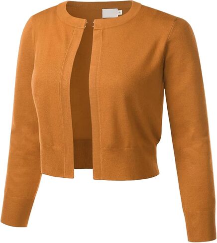 سترة صوفية نسائية كلاسيكية من COMFY WORLD بأكمام 3/4 كم بوليرو برقبة دائرية وخطاف أمامي ناعم ومتماسكة ومفتوحة (S-XL) in Kuwait