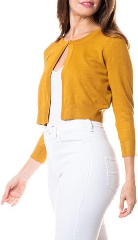 سترة صوفية نسائية كلاسيكية من COMFY WORLD بأكمام 3/4 كم بوليرو برقبة دائرية وخطاف أمامي ناعم ومتماسكة ومفتوحة (S-XL) in Kuwait