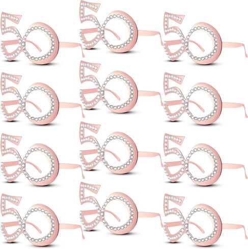 cssopenss 12 Pieces 50th Birthday Glasses, Rose Gold 50 Years Birthday Glasses, Funny Plastic Eyewear 50th Birthday Sunglasses Costume Booth for Women's Birthday Party Celebration Decor in Kuwait