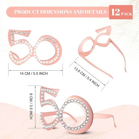 cssopenss 12 Pieces 50th Birthday Glasses, Rose Gold 50 Years Birthday Glasses, Funny Plastic Eyewear 50th Birthday Sunglasses Costume Booth for Women's Birthday Party Celebration Decor in Kuwait