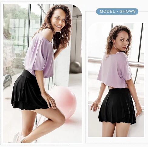 تنانير التنس النسائية المكشكشة من Tesuwel مع جيب قصير، تنانير رياضية عالية الخصر لتمارين الجري والجولف، تبريد سريع الجفاف in Kuwait