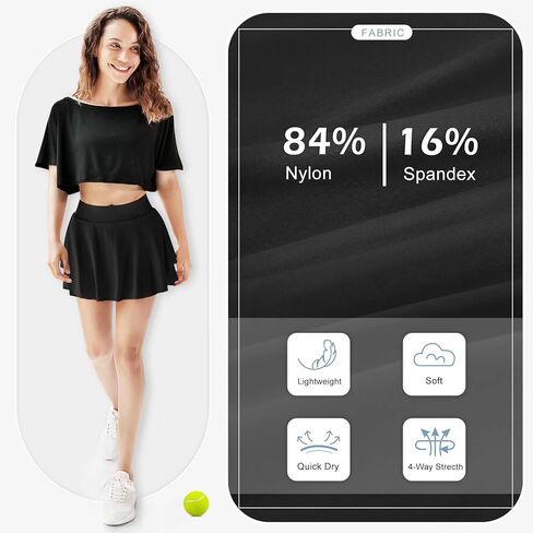 تنانير التنس النسائية المكشكشة من Tesuwel مع جيب قصير، تنانير رياضية عالية الخصر لتمارين الجري والجولف، تبريد سريع الجفاف in Kuwait