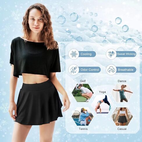 تنانير التنس النسائية المكشكشة من Tesuwel مع جيب قصير، تنانير رياضية عالية الخصر لتمارين الجري والجولف، تبريد سريع الجفاف in Kuwait