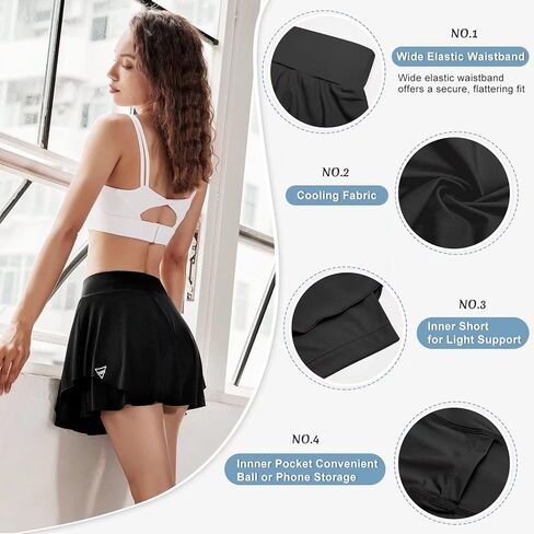 تنانير التنس النسائية المكشكشة من Tesuwel مع جيب قصير، تنانير رياضية عالية الخصر لتمارين الجري والجولف، تبريد سريع الجفاف in Kuwait