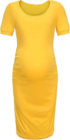 KUNINDOME Maternity Dresses for Daily, Baby Shower Photography, Short Sleeve Sleeveless Tank Dresses, Side Ruching in Kuwait