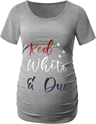 DEBELLY Maternity Shirts Short Sleeve Tops Black Shirts Footprints Pregnancy Ruched Sides Casual Shirt in Kuwait