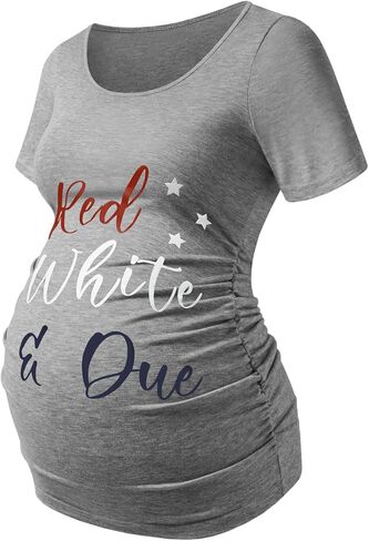 DEBELLY Maternity Shirts Short Sleeve Tops Black Shirts Footprints Pregnancy Ruched Sides Casual Shirt in Kuwait