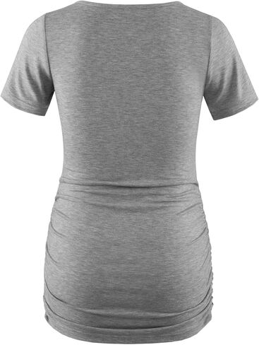 DEBELLY Maternity Shirts Short Sleeve Tops Black Shirts Footprints Pregnancy Ruched Sides Casual Shirt in Kuwait