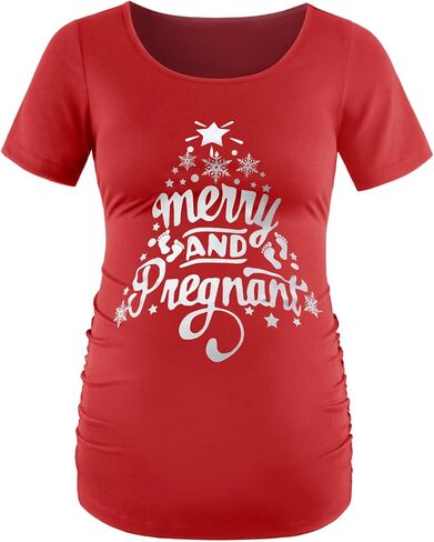 DEBELLY Maternity Shirts Short Sleeve Tops Black Shirts Footprints Pregnancy Ruched Sides Casual Shirt in Kuwait
