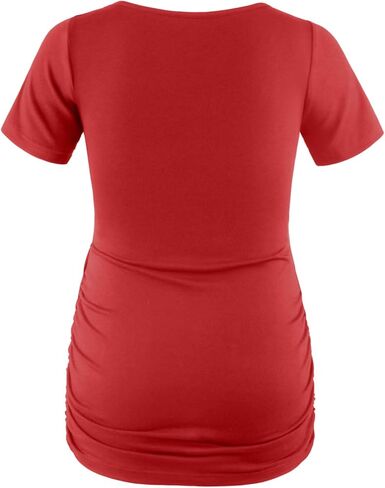 DEBELLY Maternity Shirts Short Sleeve Tops Black Shirts Footprints Pregnancy Ruched Sides Casual Shirt in Kuwait