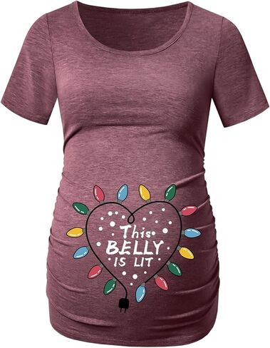 DEBELLY قمصان الأمومة قصيرة الأكمام بلايز قمصان سوداء آثار أقدام الحمل Ruched الجانبين قميص غير رسمي in Kuwait