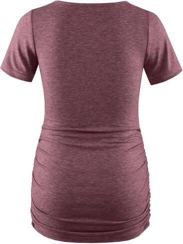 DEBELLY قمصان الأمومة قصيرة الأكمام بلايز قمصان سوداء آثار أقدام الحمل Ruched الجانبين قميص غير رسمي in Kuwait