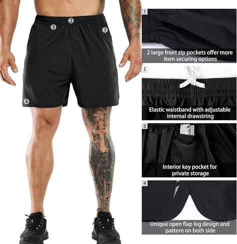 MIER Men's Running Shorts 7" Quick Dry Gym Athletic Workout Shorts with Zipper Pockets in Saudi Arabia